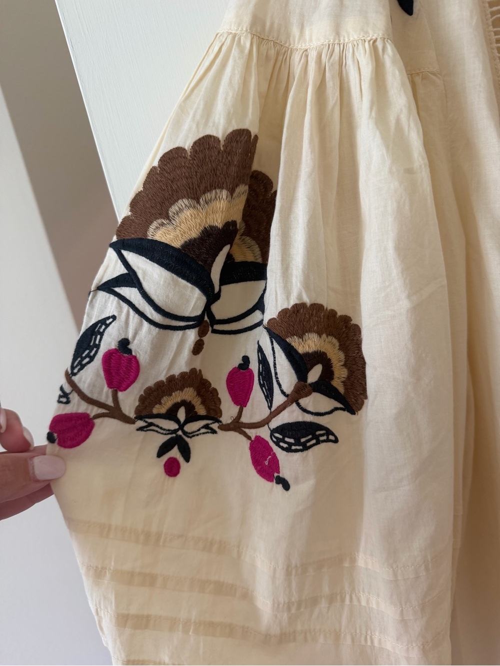 FARM Rio Cream Button-Down Blouse with Black & Pink Embroidery - Picture 8 of 10